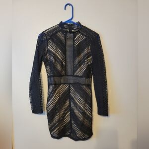 Boohoo Black and Tan Lace Dress